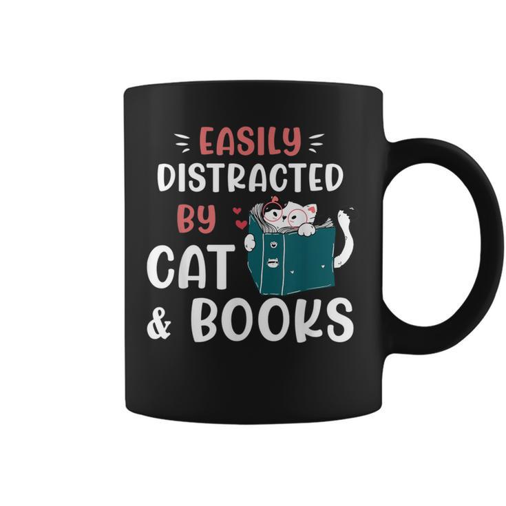 Easily Distracted By Cats And Books Cat & Book Lover For Men Women Kids Graphic Print Coffee Mug