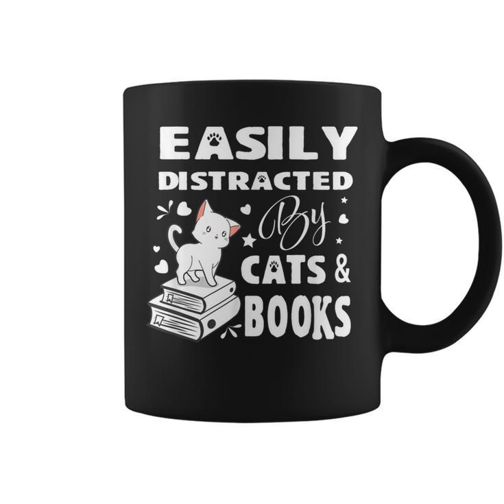 Easily Distracted By Cats And Books Books Cat Book Lover Graphic Print Coffee Mug