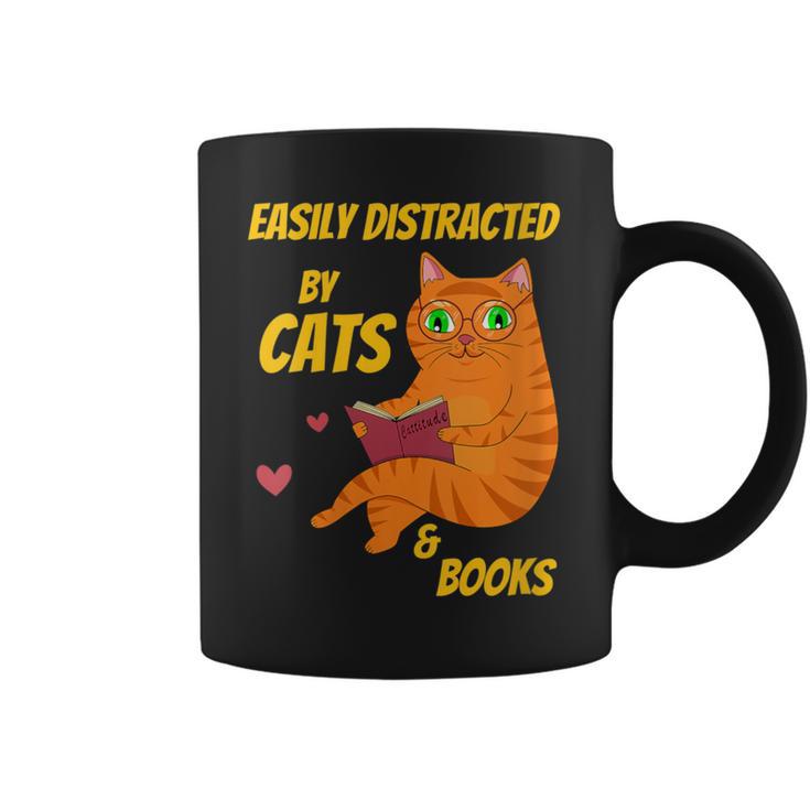 Easily Distracted By Cats And Books For Cat And Book Lover Graphic Print Coffee Mug