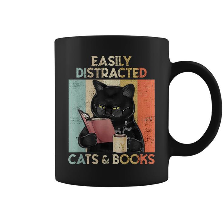 Easily Distracted By Cats And Books For Cat Lovers For Men Women Girls Kids Graphic Print Coffee Mug
