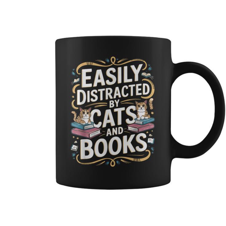 Easily Distracted By Cats And Books Graphic Print Coffee Mug