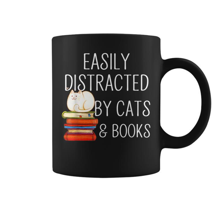 Easily Distracted By Cats And Books Cute Book Lover Graphic Print Coffee Mug