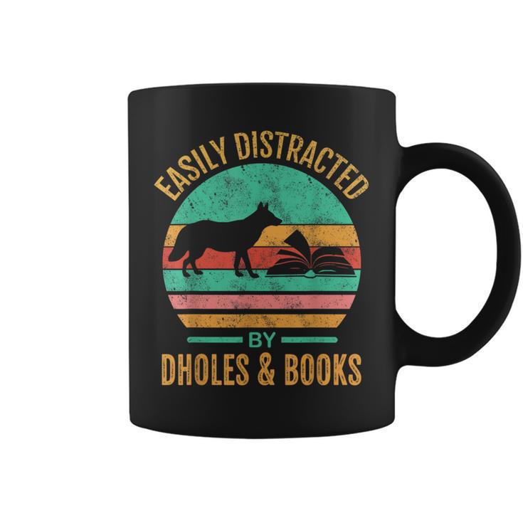 Easily Distracted By Dholes & Books Retro Wild Dogs Lover Graphic Print Coffee Mug