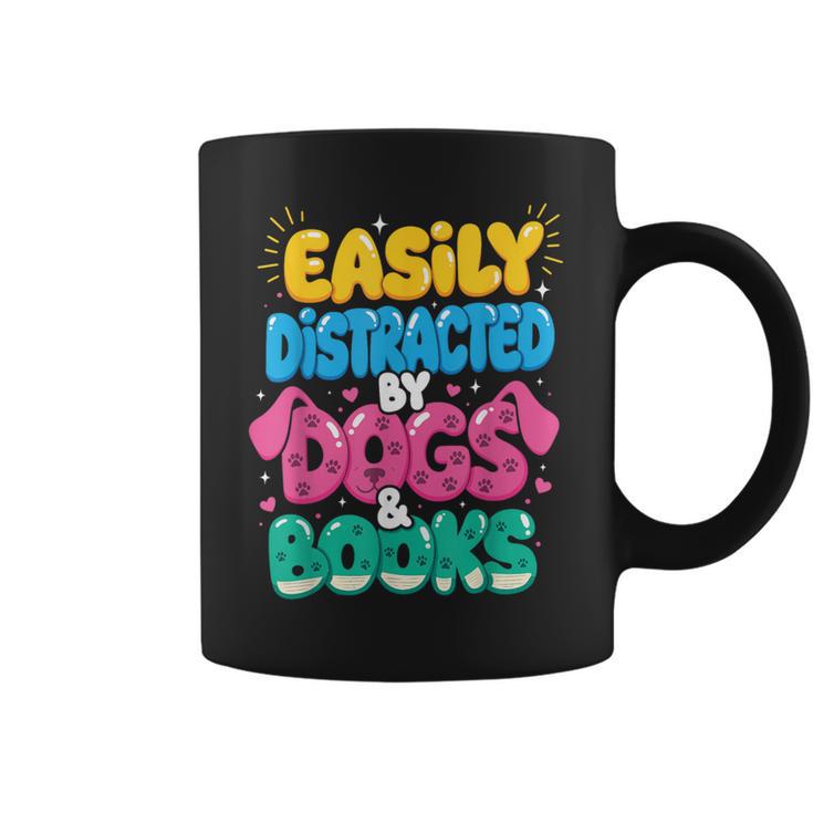 Easily Distracted By Dogs & Books Kawaii Dog & Book Lover Graphic Print Coffee Mug