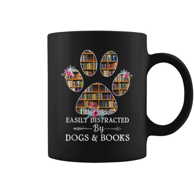 Easily Distracted By Dogs And Books Tshirt Graphic Print Coffee Mug