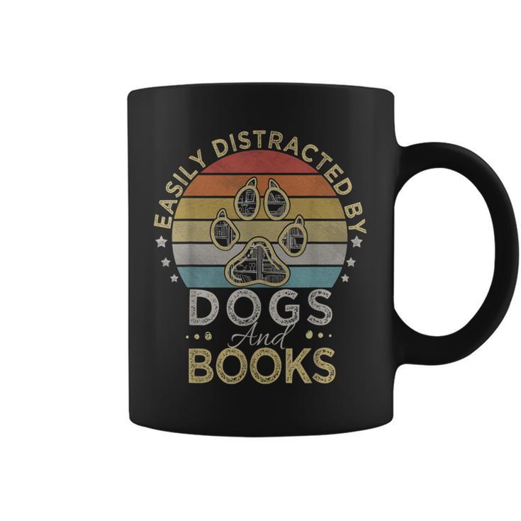 Easily Distracted By Dogs And Books Retro Vintage Dogs Lover Graphic Print Coffee Mug