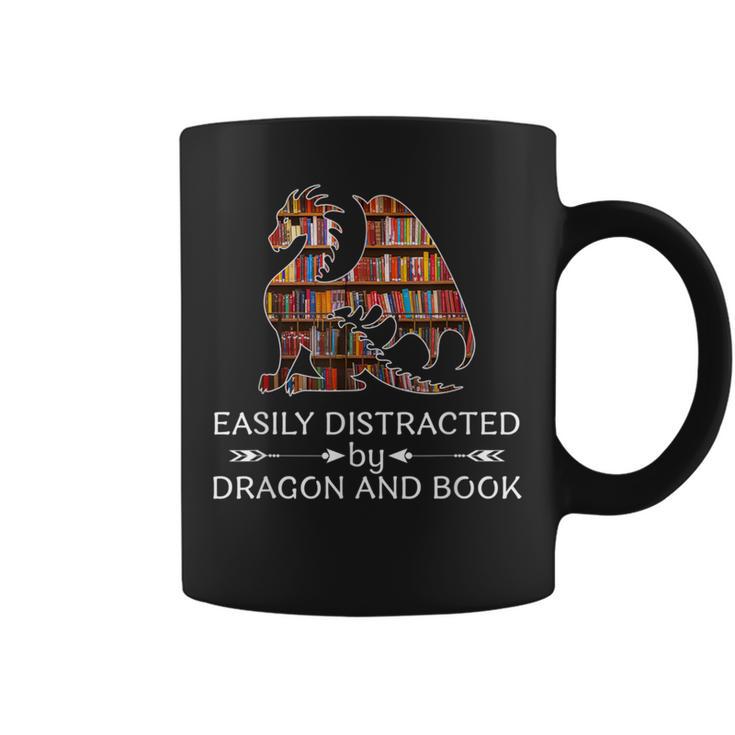 Easily Distracted By Dragon And Book Apparel Graphic Print Coffee Mug