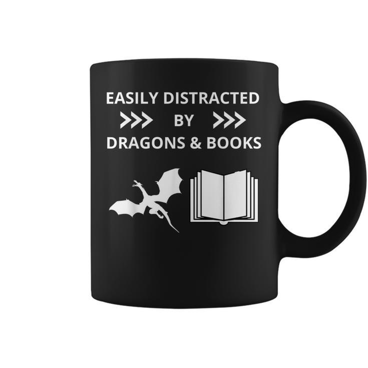 Easily Distracted By Dragon And Books Nerds Graphic Print Coffee Mug