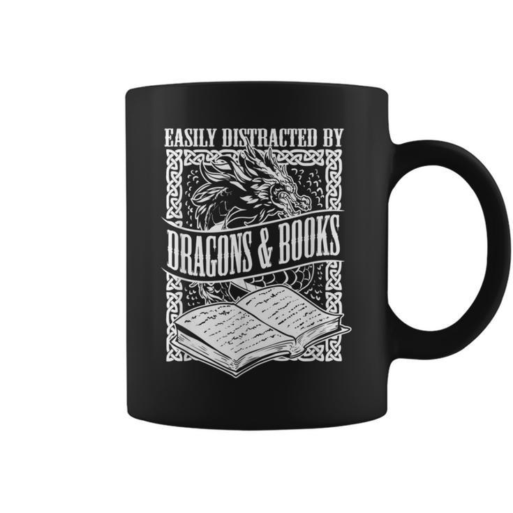 Easily Distracted By Dragons & Books Artwork Graphic Print Coffee Mug