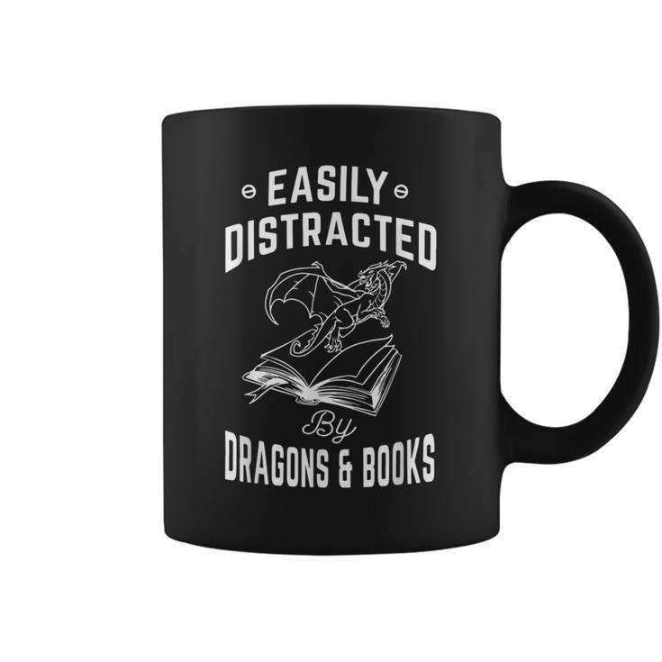 Easily Distracted By Dragons & Books Book Lover Graphic Print Coffee Mug