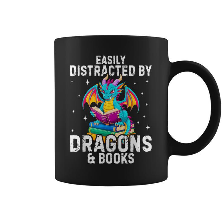 Easily Distracted By Dragons & Books Bookworm Library Graphic Print Coffee Mug