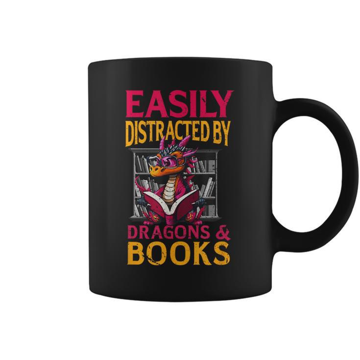 Easily Distracted By Dragons And Books Booknerd Dragon Lover Graphic Print Coffee Mug