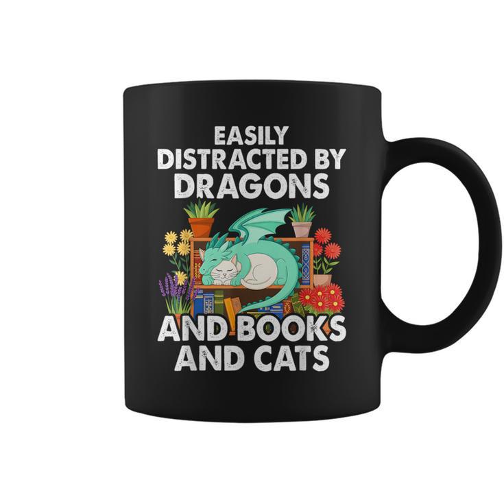 Easily Distracted By Dragons Books Cats Fantasy Book Lover Graphic Print Coffee Mug