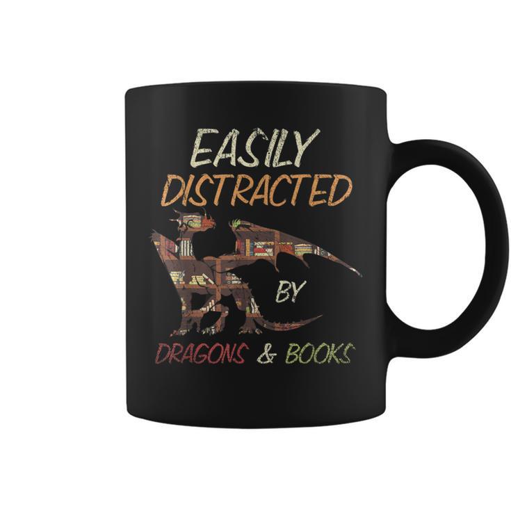 Easily Distracted By Dragons And Books Dragon Graphic Print Coffee Mug