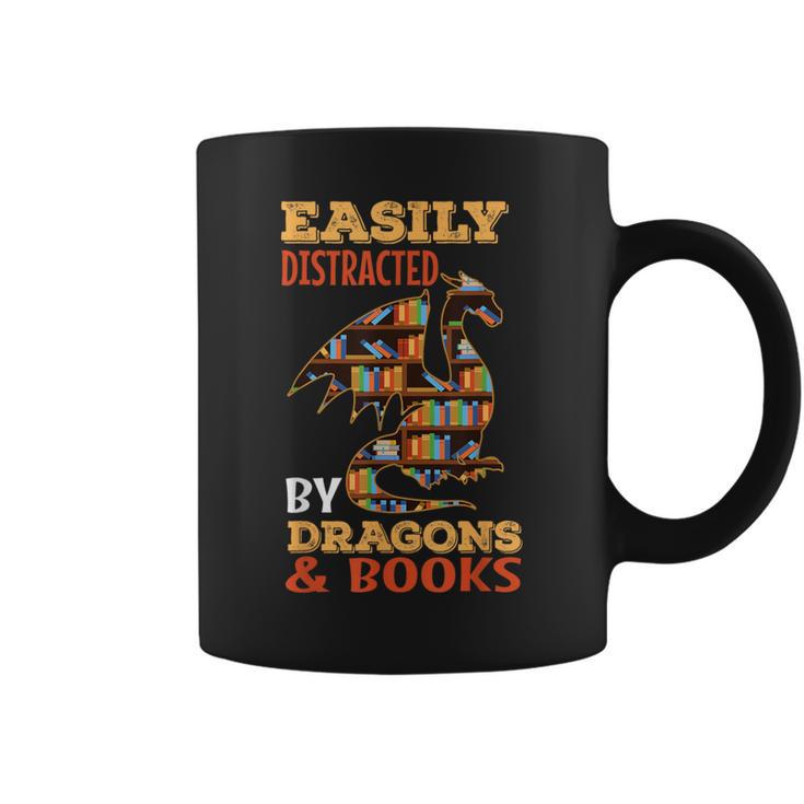 Easily Distracted By Dragons And Books Dragon Lover Mythical Graphic Print Coffee Mug