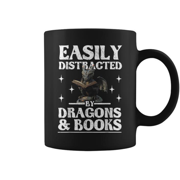 Easily Distracted By Dragons And Books Fantasy Book Lover Graphic Print Coffee Mug