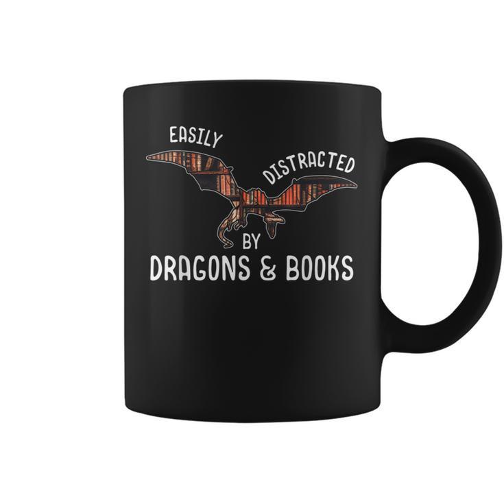 Easily Distracted By Dragons And Books Nerd Readers Graphic Print Coffee Mug