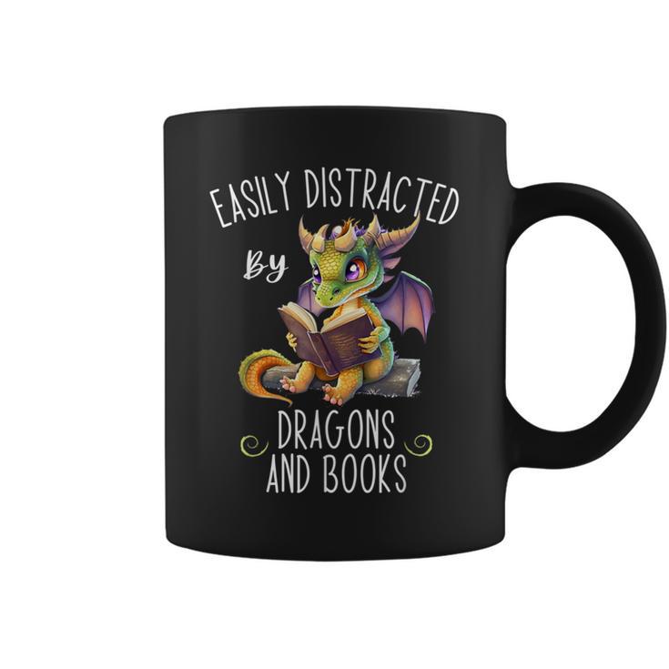 Easily Distracted By Dragons And Books Reading & Fantasy Graphic Print Coffee Mug