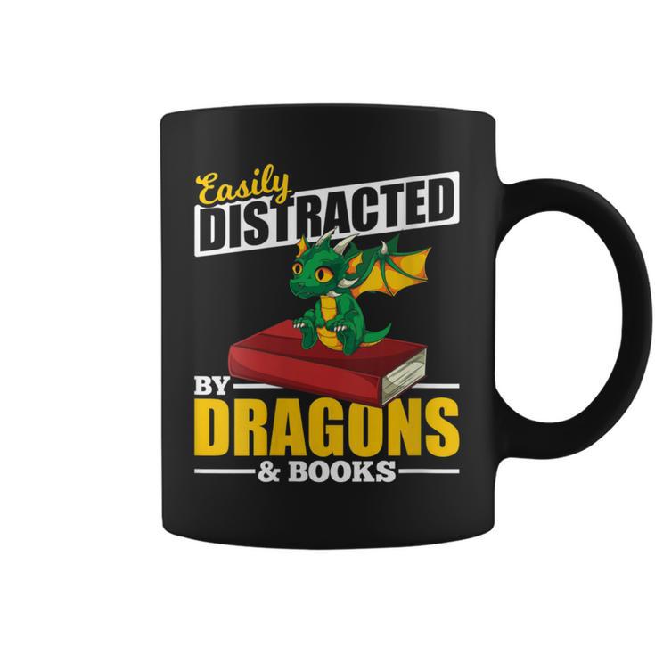 Easily Distracted By Dragons And Books Reading Book Dragon Graphic Print Coffee Mug