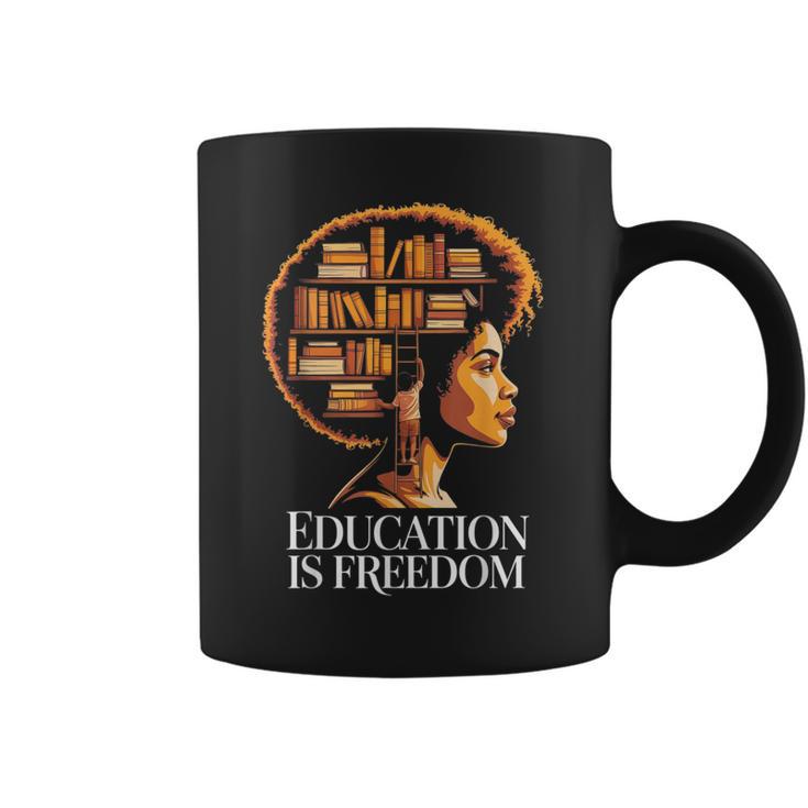 Education Is Freedom Afro Woman Book Illustration Graphic Print Coffee Mug