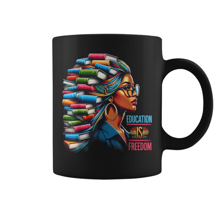Education Is Freedom Girl Magic Books Hair Graphic Print Coffee Mug