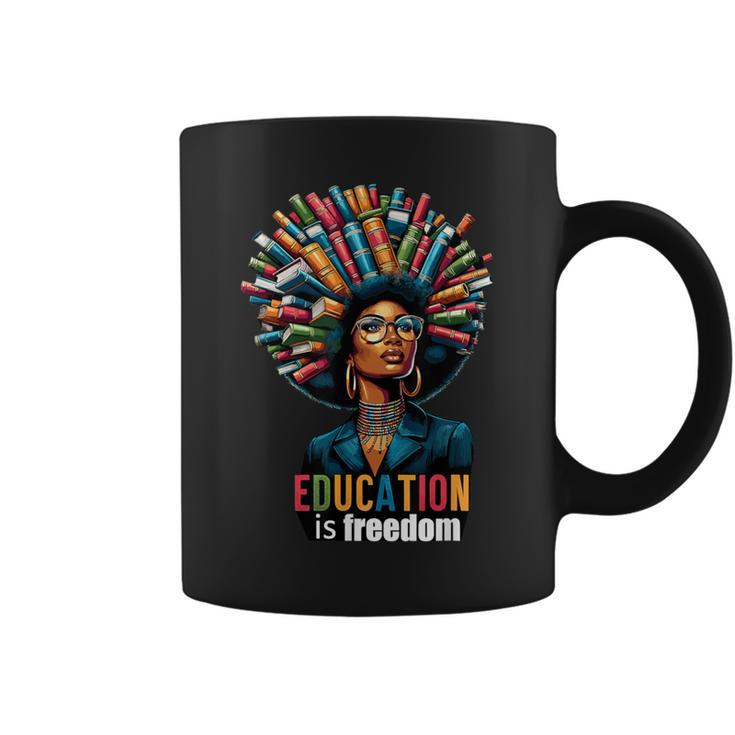 Education Is Freedom History Month Teacher Books Afro For Men Women Graphic Print Coffee Mug