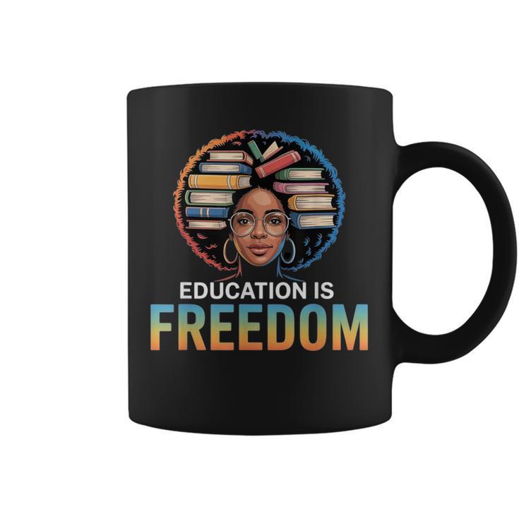 Education Is Freedom Woman Afro Books Reading Graphic Print Coffee Mug