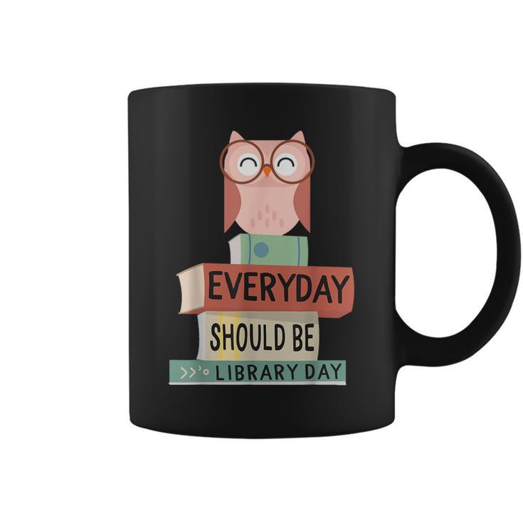 Everyday Should Be Library Day Cute Owl Reading Books Lover Graphic Print Coffee Mug