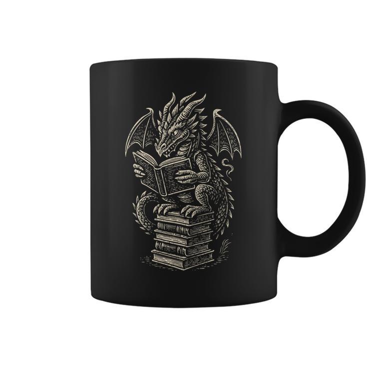 Fantasy Dragon Reading Books Librarian Literature Graphic Print Coffee Mug