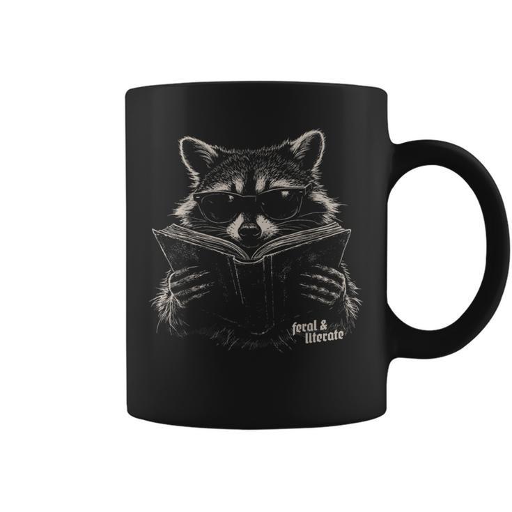 Feral But Literate Raccoon Reading Book Library Animal Meme Graphic Print Coffee Mug