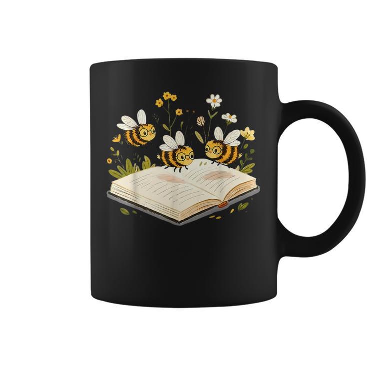Floral Bumble Bee Reading Book Wildflower Bookish Librarian Graphic Print Coffee Mug