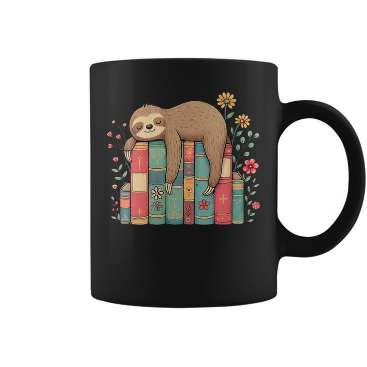 Floral Sloth Sleeping On Books Graphic Print Coffee Mug
