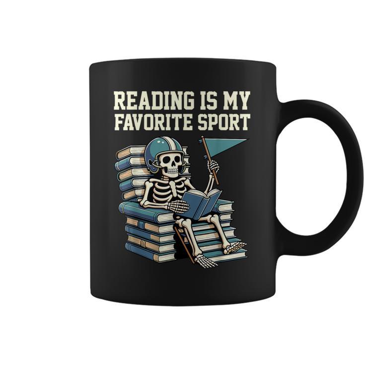 Football Skeleton Reading On Book Stack Graphic Print Coffee Mug