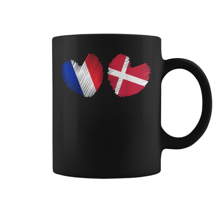 France Danemark Coeur Drapeau Français Danois Drapeau Grunge Coeur Tasse