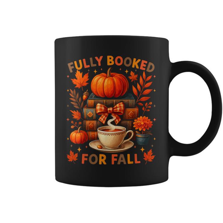 Fully Booked For Fall Books Coffee Leaves Pumpkins Tee Graphic Print Coffee Mug