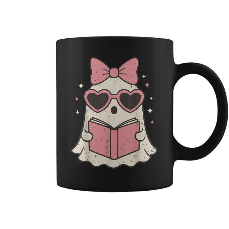 Ghost Reading Book Halloween Cat Lover Graphic Print Coffee Mug