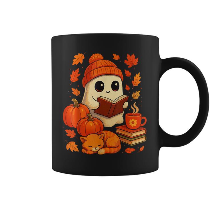 Ghost Reading Book Lovers Autumn Fall Halloween Graphic Print Coffee Mug
