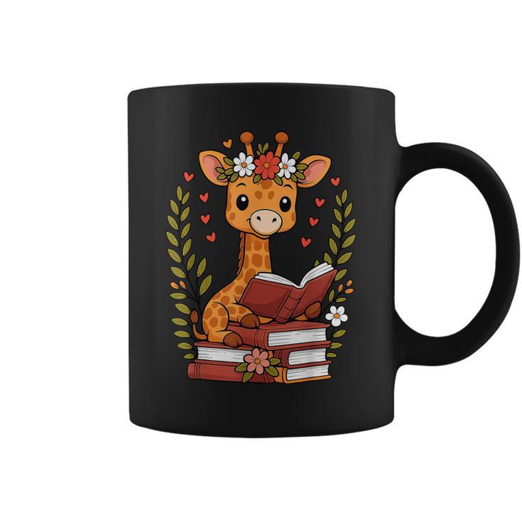 Giraffe Reading Book Graphic Giraffe With Book Floral Graphic Print Coffee Mug
