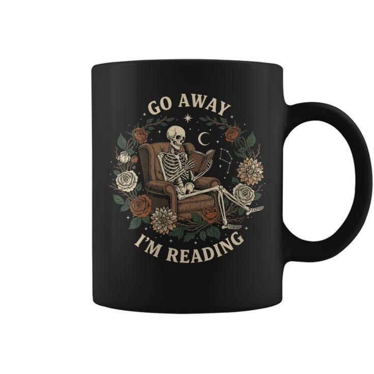 Go Away I'm Reading Librarian Skeleton Reading Book Lover Graphic Print Coffee Mug