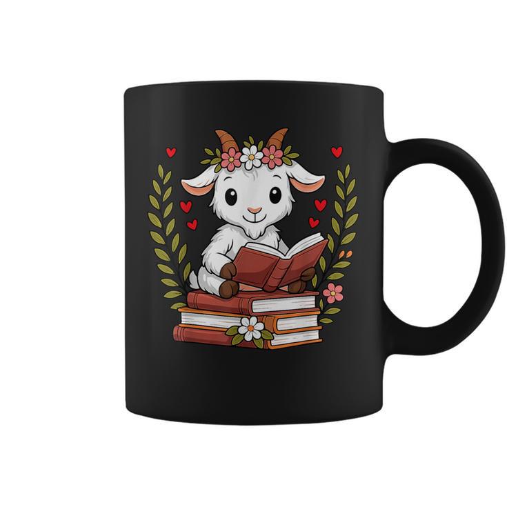 Goat Reading Book Graphic Goat With Book Floral Graphic Print Coffee Mug