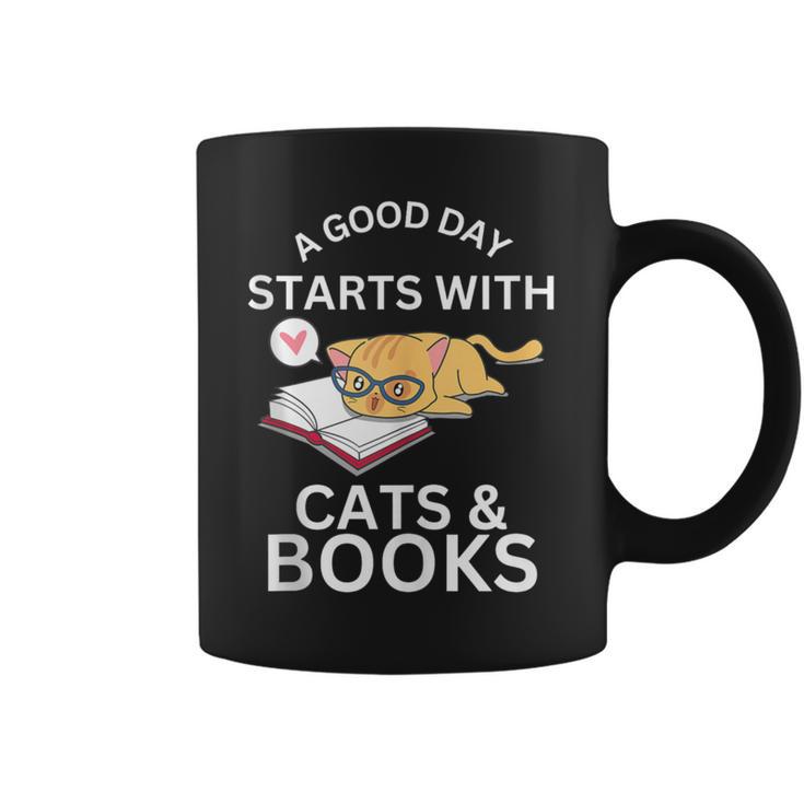 A Good Day Starts With Cats & Books Graphic Print Coffee Mug