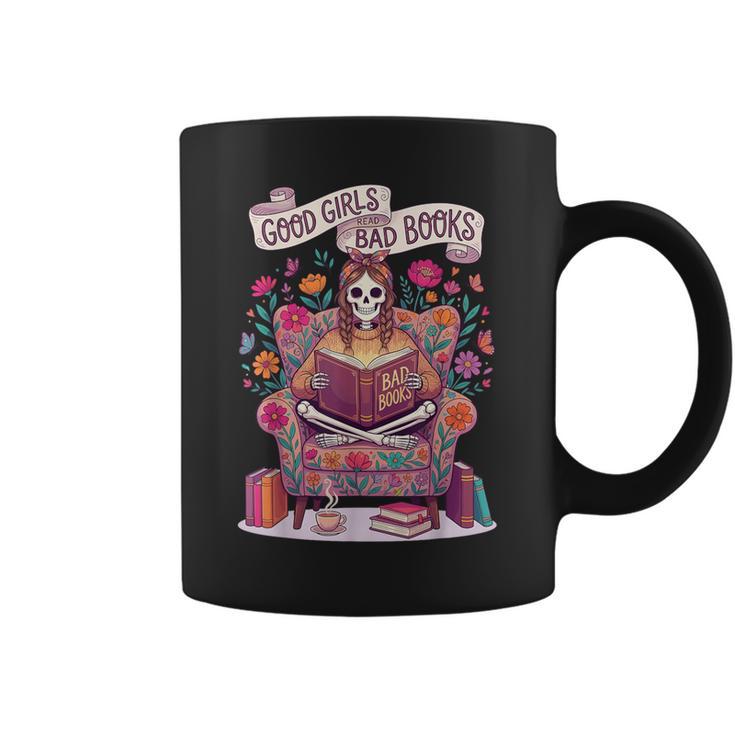 Good Girl Read Bad Books Skeleton Reading Bookworm Graphic Print Coffee Mug