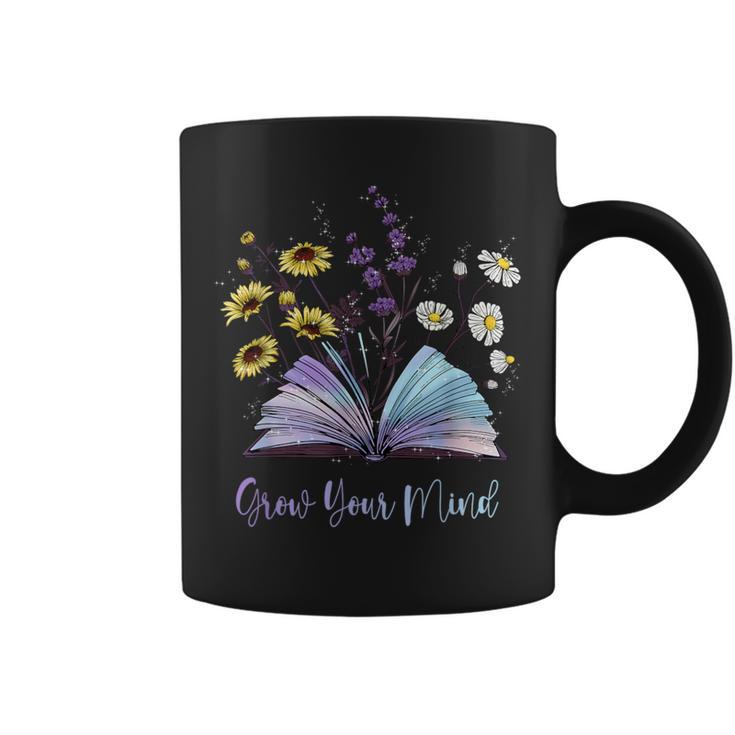 Grow Your Mind Wildflower Book Floral Motivation Graphic Print Coffee Mug