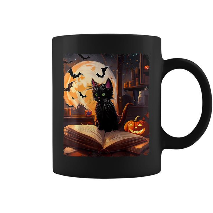 Halloween Cat Reading Books Spooky Cat Reader Teachers Graphic Print Coffee Mug