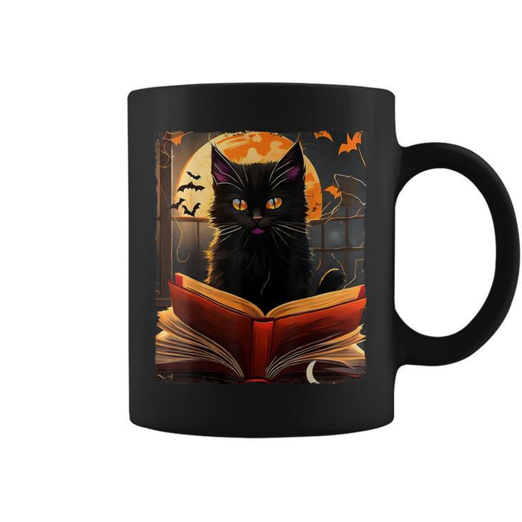 Halloween Cat Reading Books Spooky Cat Reader Teachers For Men Women Kids Graphic Print Coffee Mug