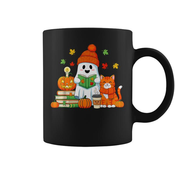 Halloween Ghost Cat Reading Book Women Girls Cute Graphic Print Coffee Mug Halloween Ghost Cat Reading Book Women Girls Cute Graphic Print Coffee Mug