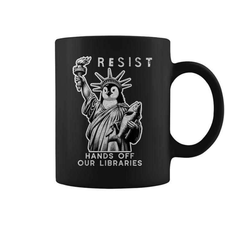 Hands Off Our Libraries Books Reading Penguin Resist Protest Graphic Print Coffee Mug