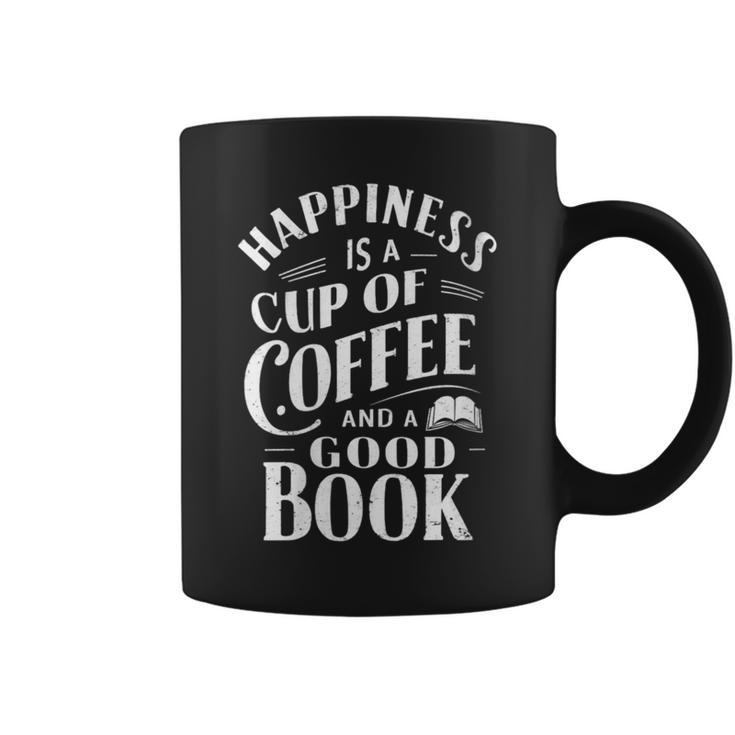 Happiness Is A Cup Of Coffee And A Good Book Slogan Graphic Print Coffee Mug