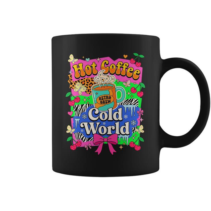 Hot Coffee Cold World レトロ コケット リボン グラフィック 長袖tシャツ コーヒーマグ