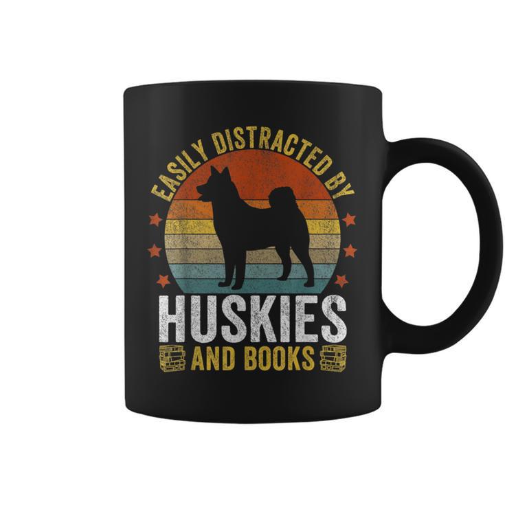 Huskies And Books Husky Mom Husky Dad Retro Vintage Reading Graphic Print Coffee Mug
